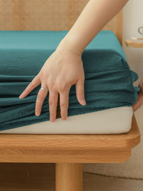 100% Cotton Fitted Sheet - Super Soft 40cm Deep Pocket Bottom Sheets - White Elastic Sheet（King Single,Biscay blue)