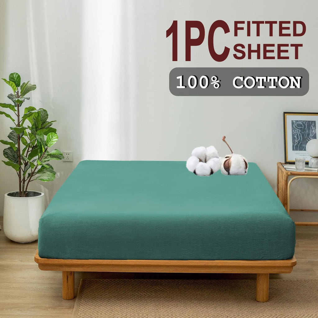 100% Cotton Fitted Sheet - Super Soft 40cm Deep Pocket Bottom Sheets - White Elastic Sheet（Queen,Biscay blue)