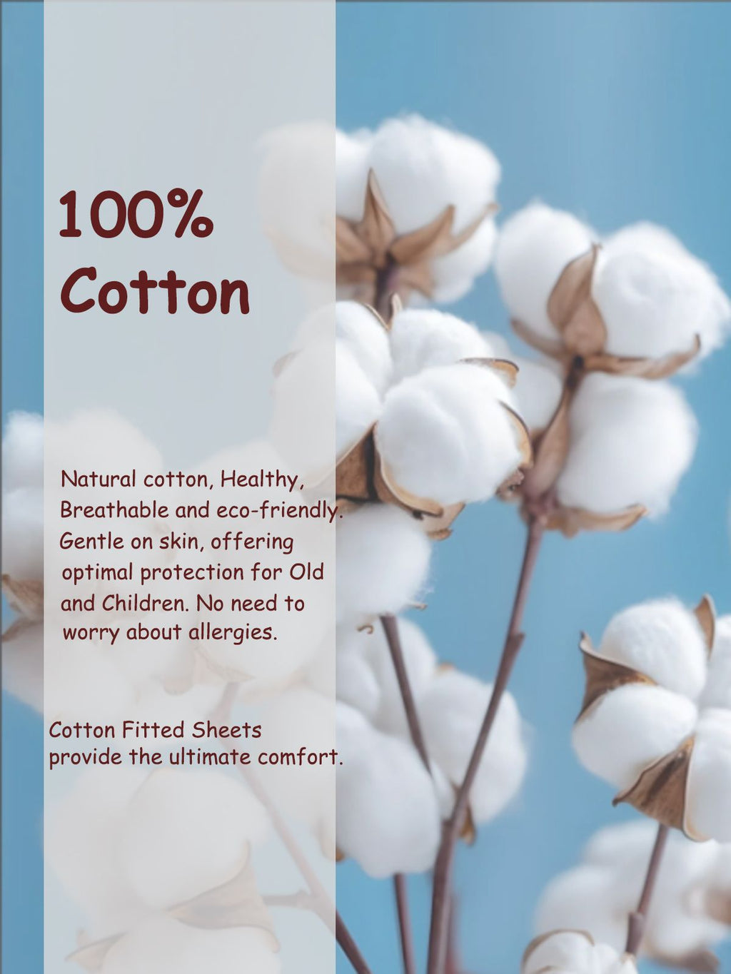 100% Cotton Fitted Sheet - Super Soft 40cm Deep Pocket Bottom Sheets - White Elastic Sheet（Queen,Biscay blue)