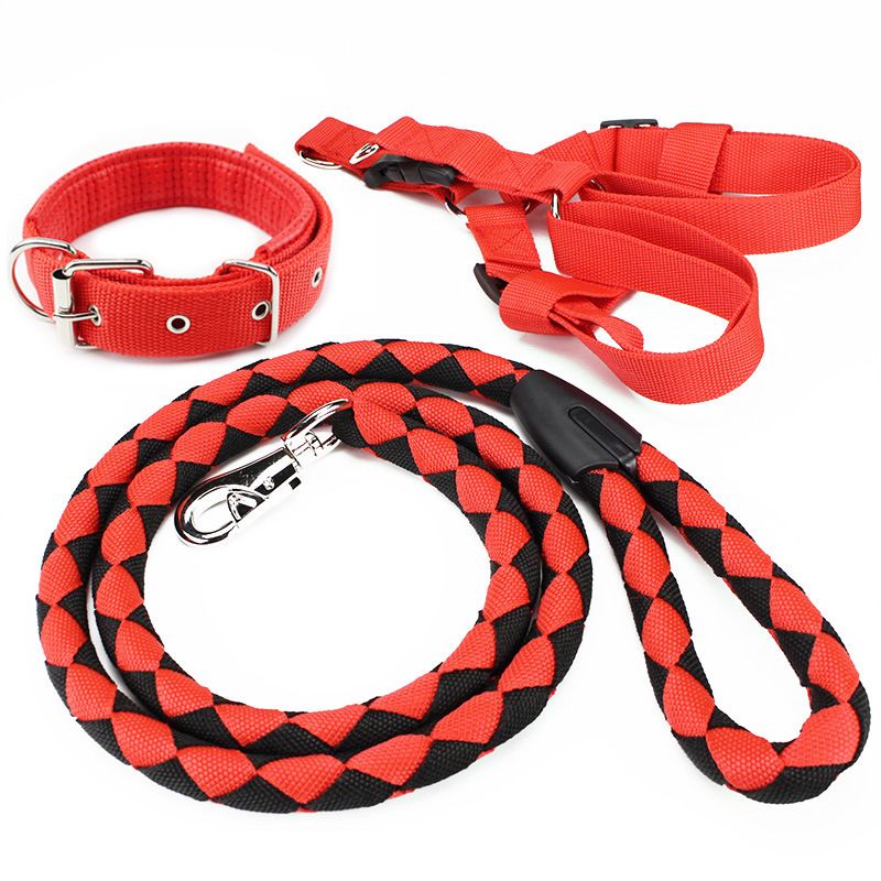Billionaire dog PP Pet Leash Harness Set S Army green three-piece set L (WIDTH 2.5 * length 1.5 meters)