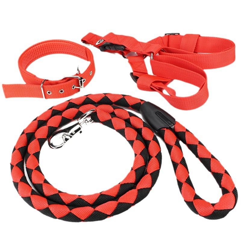 Billionaire dog PP Pet Leash Harness Set S Army green three-piece set XXL (width 4.0 * length 1.5 meters)
