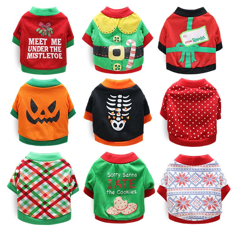 DROOLING DOG Pet Dog Cat Clothes Cotton T Shirt Orange dark green edge (pumpkin head) M Size: M; Neck (cm): 28-32; Bust (cm): 38-44; Back length (cm): 26-30; Recommended pet weight (kg): 4.5 - 7.0