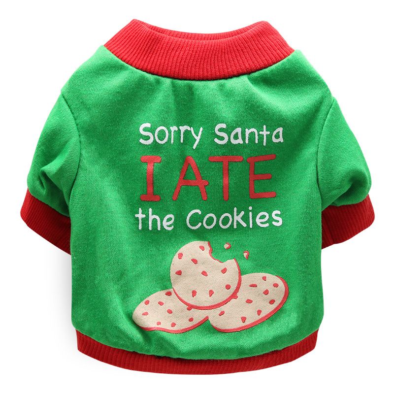 DROOLING DOG Pet Dog Cat Clothes Cotton T Shirt Green background with red edge (biscuit) M Size: M; Neck (cm): 28-32; Bust (cm): 38-44; Back length (cm): 26-30; Recommended pet weight (kg): 4.5 - 7.0