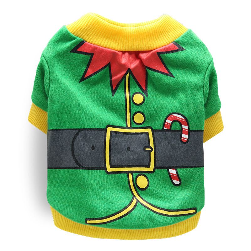 DROOLING DOG Pet Dog Cat Clothes Cotton T Shirt Green Yellow Edge (Santa Claus) M Size: M; Neck (cm): 28-32; Bust (cm): 38-44; Back length (cm): 26-30; Recommended pet weight (kg): 4.5 - 7.0