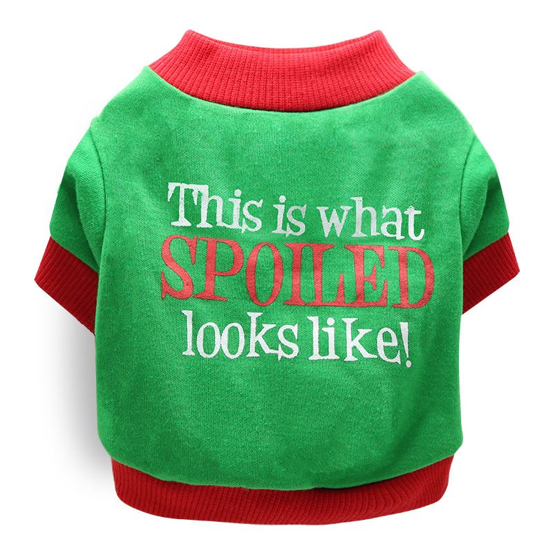 DROOLING DOG Pet Dog Cat Clothes Cotton T Shirt Green bottom with red edges (spoiled shoes) Size: L; Neck (cm): 32-38; Bust (cm): 44-50; Back length (cm): 31-35; Recommended pet weight (kg): 7.0 - 10.0
