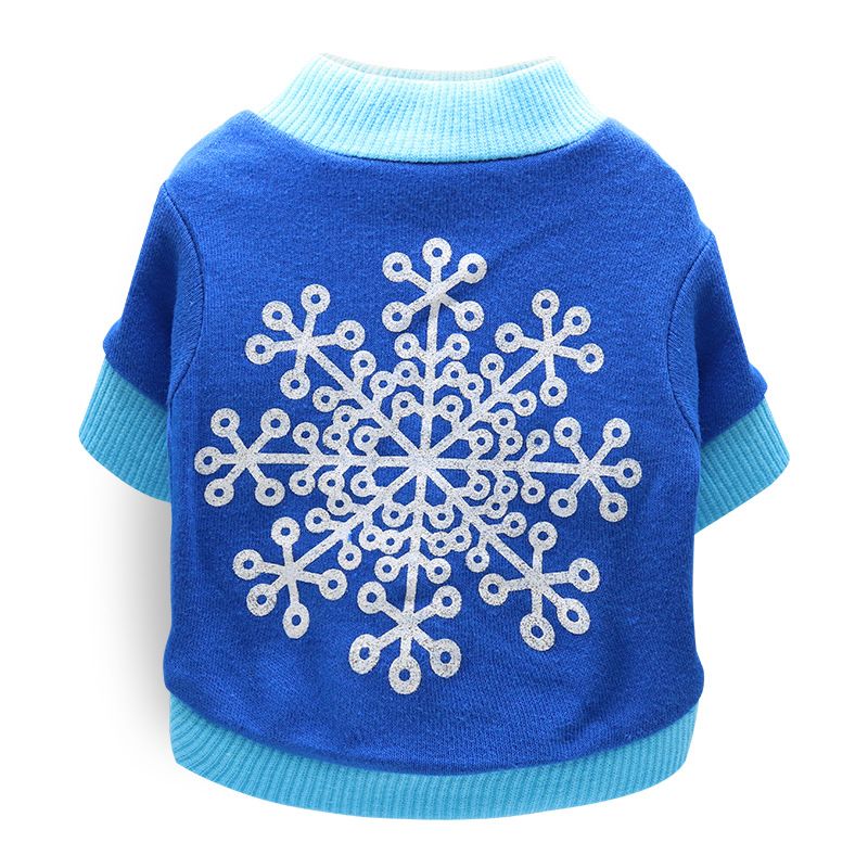 DROOLING DOG Pet Dog Cat Clothes Cotton T Shirt Deep Blue (Big Snowflake) Size: L; Neck (cm): 32-38; Bust (cm): 44-50; Back length (cm): 31-35; Recommended pet weight (kg): 7.0 - 10.0