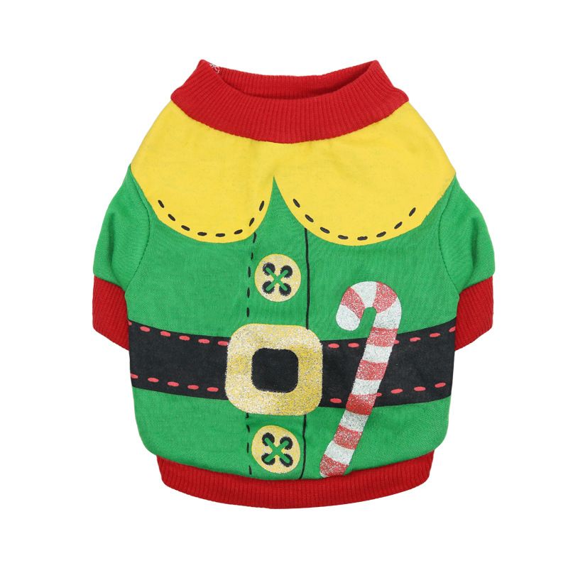 DROOLING DOG Pet Dog Cat Clothes Cotton T Shirt Green background with red edge (biscuit) Size: L; Neck (cm): 32-38; Bust (cm): 44-50; Back length (cm): 31-35; Recommended pet weight (kg): 7.0 - 10.0
