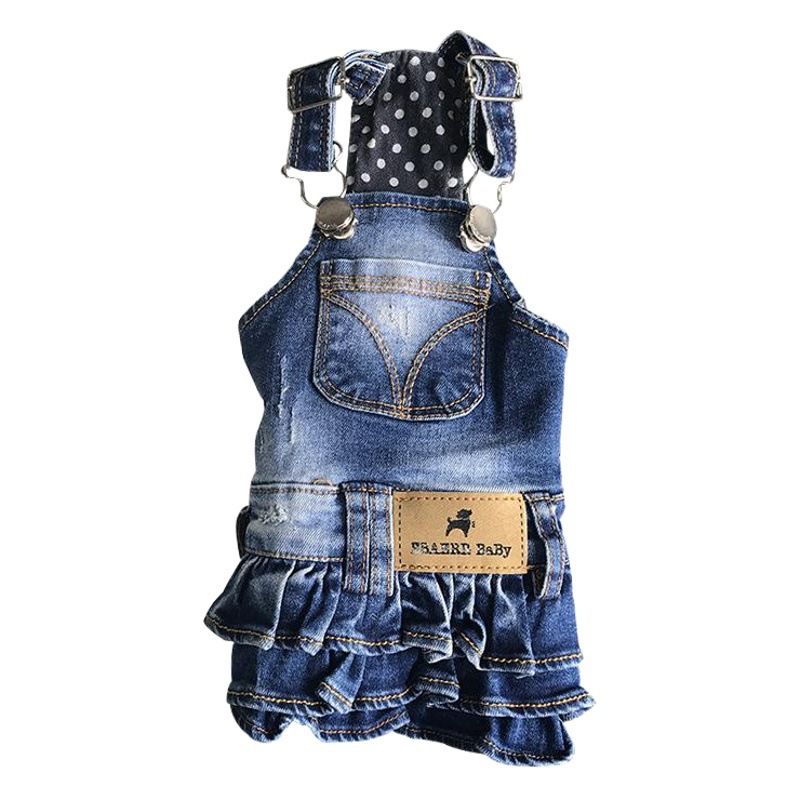 EBAERR Pet Denim Skirt Cotton Casual Style Dark blue S bust 30 garment length 23