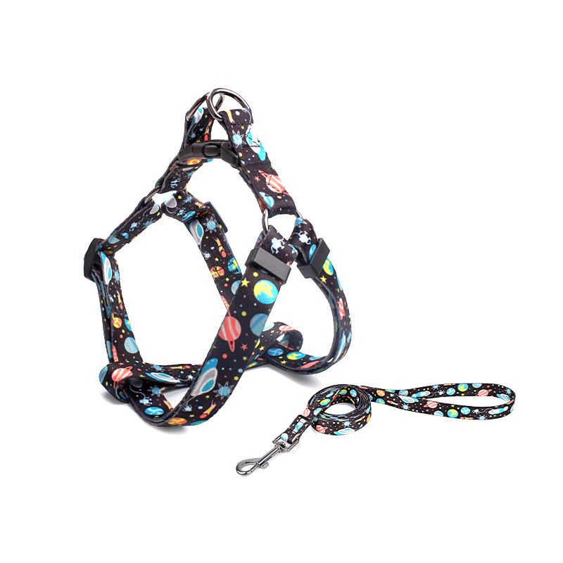 Pet Dog Chest Strap Harness Set Polyester Star (chest back + traction rope) Code L