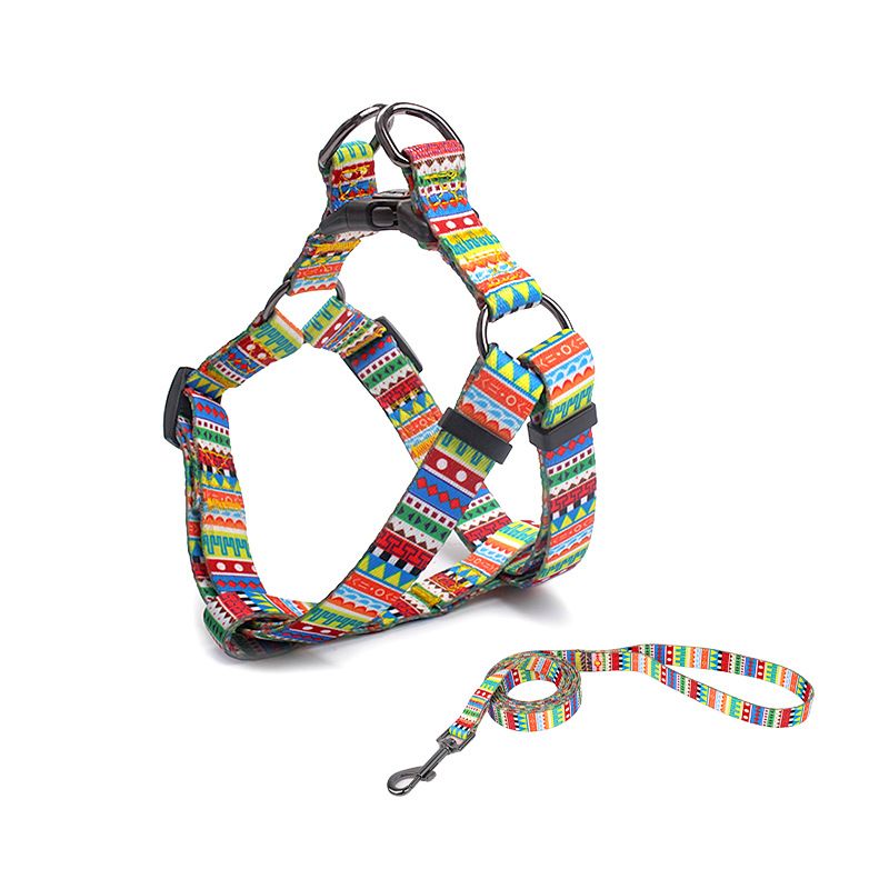Pet Dog Chest Strap Harness Set Polyester Geometry (chest back + traction rope) Code L