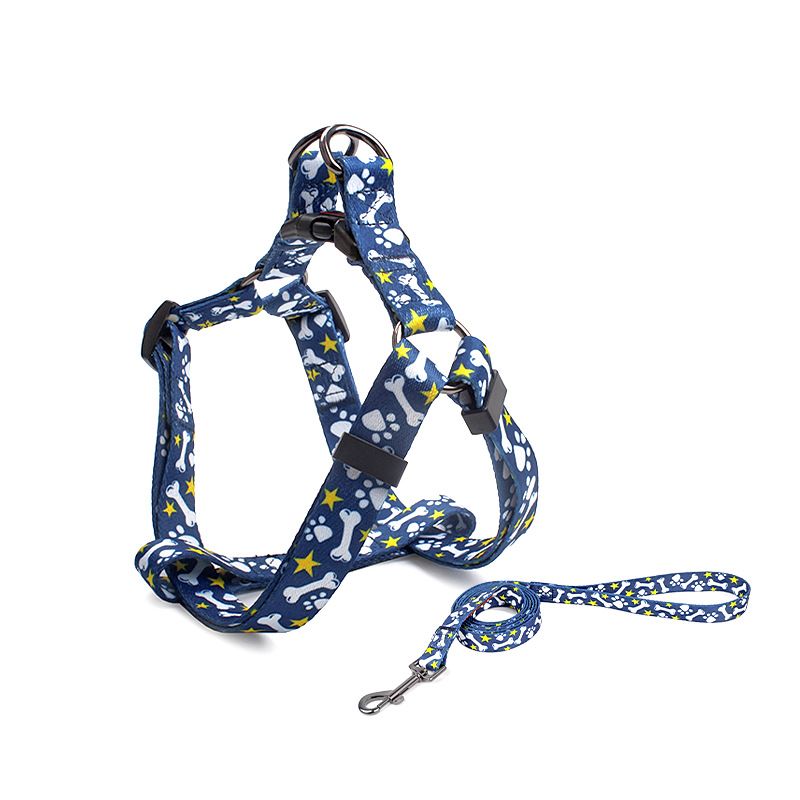 Pet Dog Chest Strap Harness Set Polyester Bones (chest back + traction rope) Code L