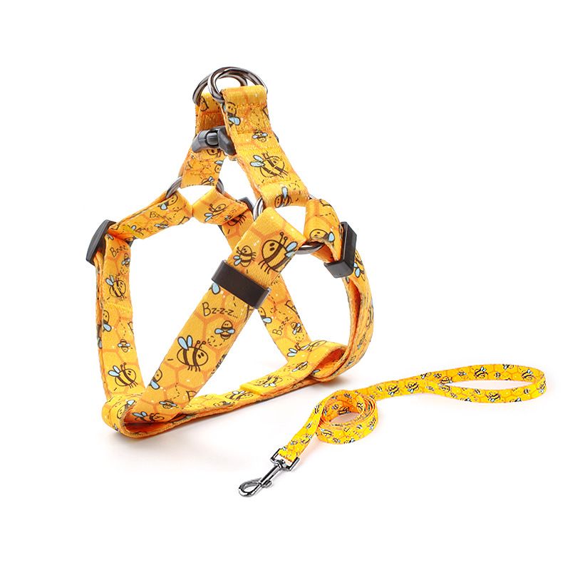 Pet Dog Chest Strap Harness Set Polyester Bee (chest back + traction rope) Code L