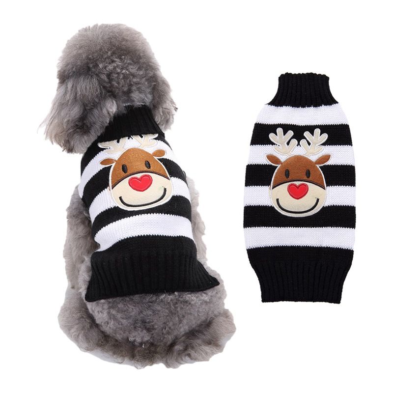 Dog Sweater Acrylic Knit Christmas Black and White Deer XXL