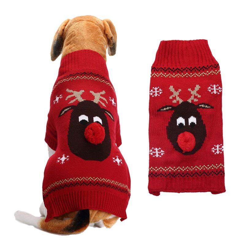 Dog Sweater Acrylic Knit Christmas Red red-nosed Fawn M Size: M; Neck (cm): 28-32; Bust (cm): 38-44; Back length (cm): 26-30; Recommended pet weight (kg): 4.5 - 7.0