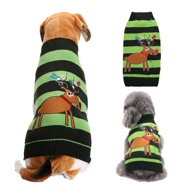 Dog Sweater Acrylic Knit Christmas Green Black Strip Christmas Fawn XL Size: XL; Neck (cm): 38-44; Bust (cm): 50-58; Back length (cm): 36-40; Recommended pet weight (kg): 10.0 - 15.0