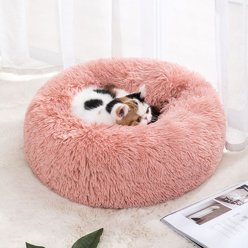 Qianxun pets Round Plush Pet Bed 40 cm Dark gray Diameter 60 cm