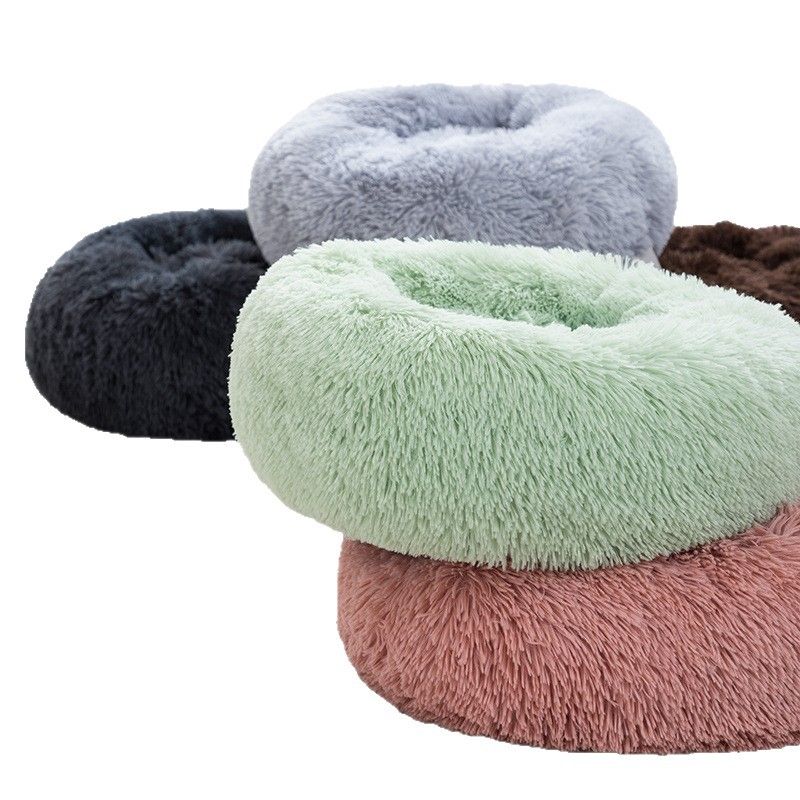 Qianxun pets Round Plush Pet Bed 40 cm Light gray Diameter 60 cm
