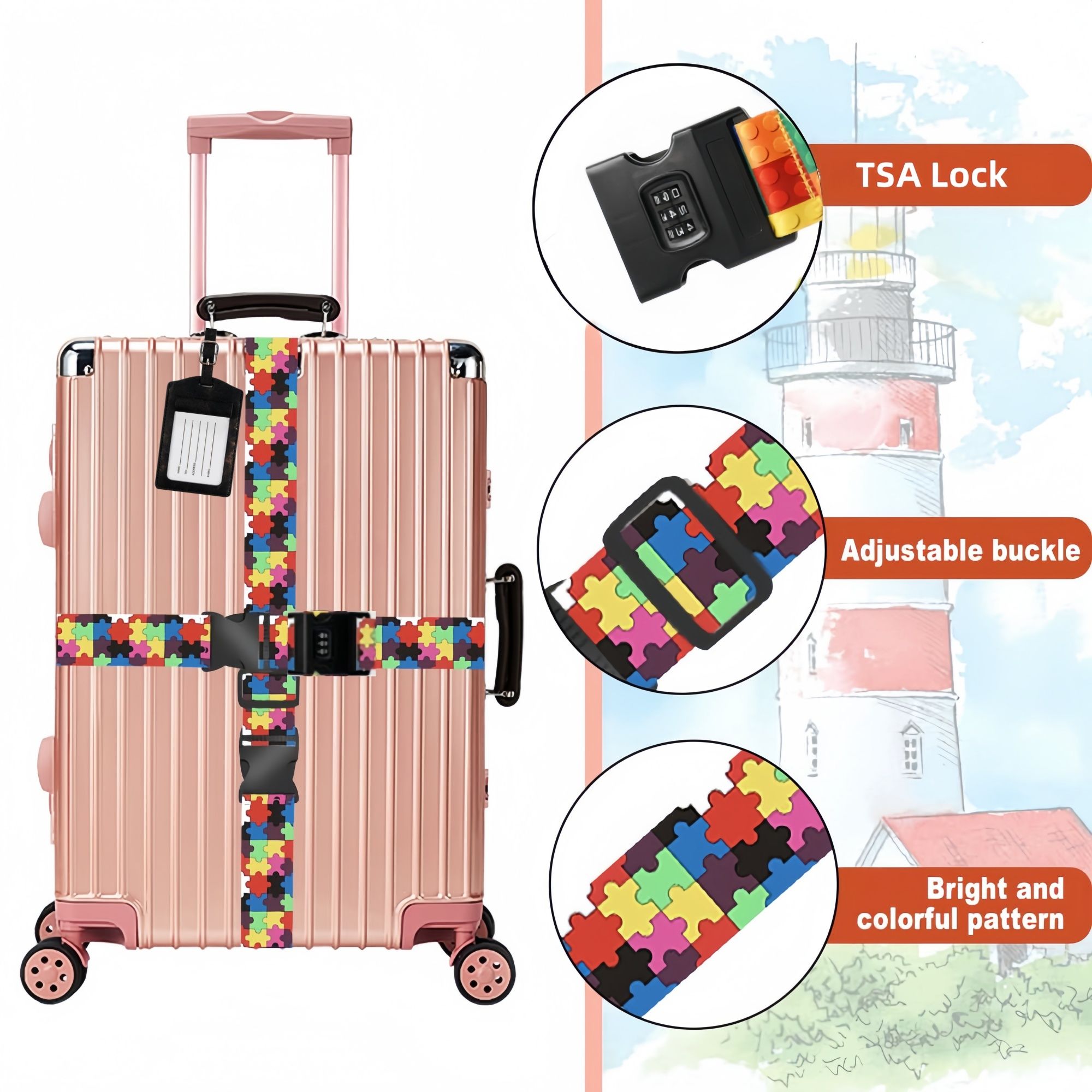 Luggage Accessories Set – 4 Pack Travel Kit with Luggage Tags, Luggage Strap with Lock, Suitcase Wheel Covers & Stickers – Travel Essentials for Suitcases & Bags