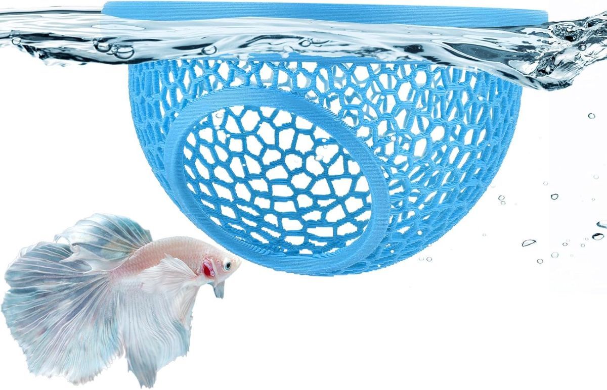 Floating Betta Hide & Shrimp Cave – 3D Printed Aquarium Hammock, Feeder & Rest Spot – Floating Betta Log & Cave Decor for Nano Tanks, Corydoras, Shrimp & Small Fish – Safe PLA, Patent Pending - Beige - Size S