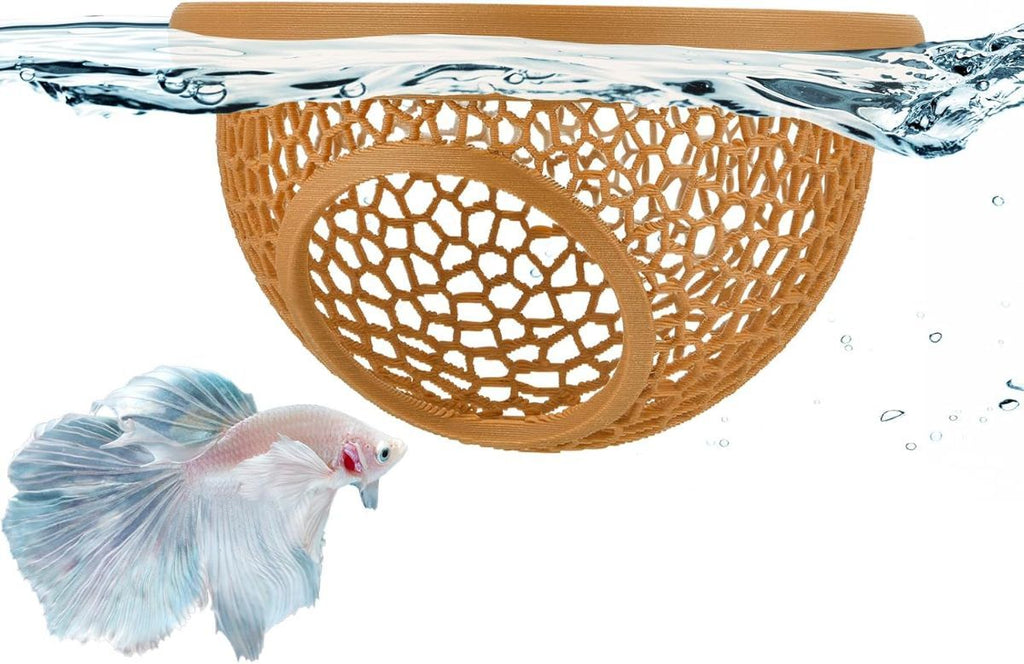 Floating Betta Hide & Shrimp Cave – 3D Printed Aquarium Hammock, Feeder & Rest Spot – Floating Betta Log & Cave Decor for Nano Tanks, Corydoras, Shrimp & Small Fish – Safe PLA, Patent Pending - Blue - Size S