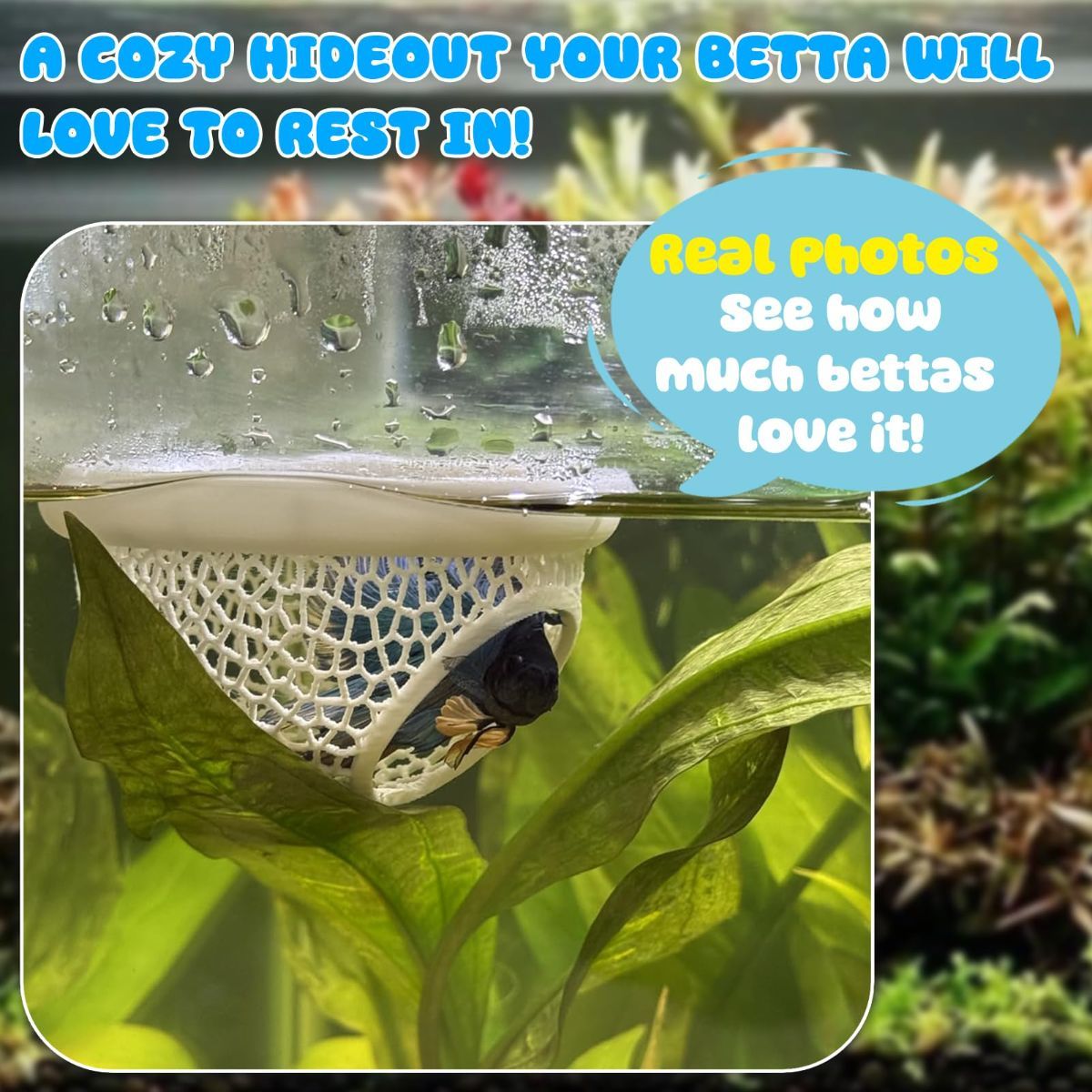 Floating Betta Hide & Shrimp Cave – 3D Printed Aquarium Hammock, Feeder & Rest Spot – Floating Betta Log & Cave Decor for Nano Tanks, Corydoras, Shrimp & Small Fish – Safe PLA, Patent Pending - White - Size S