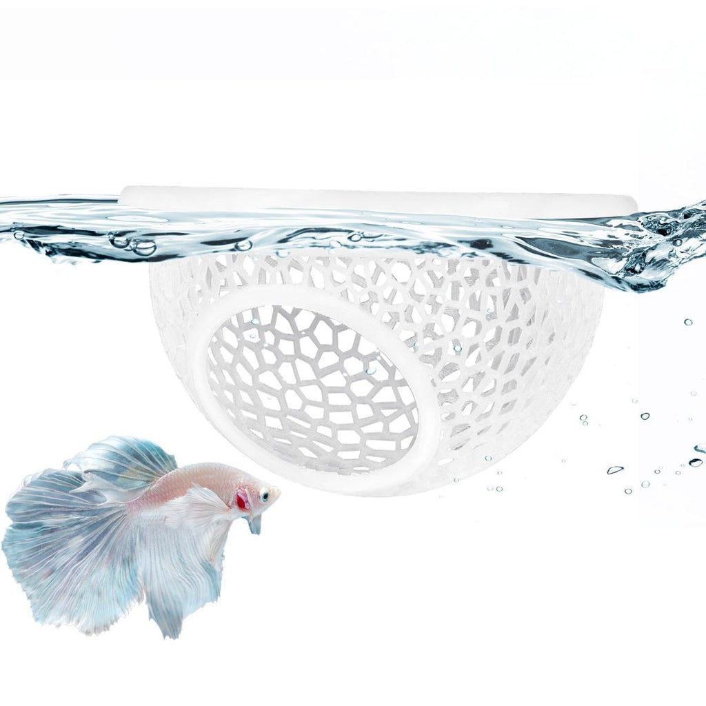 Floating Betta Hide & Shrimp Cave – 3D Printed Aquarium Hammock, Feeder & Rest Spot – Floating Betta Log & Cave Decor for Nano Tanks, Corydoras, Shrimp & Small Fish – Safe PLA, Patent Pending - Yellow - Size S