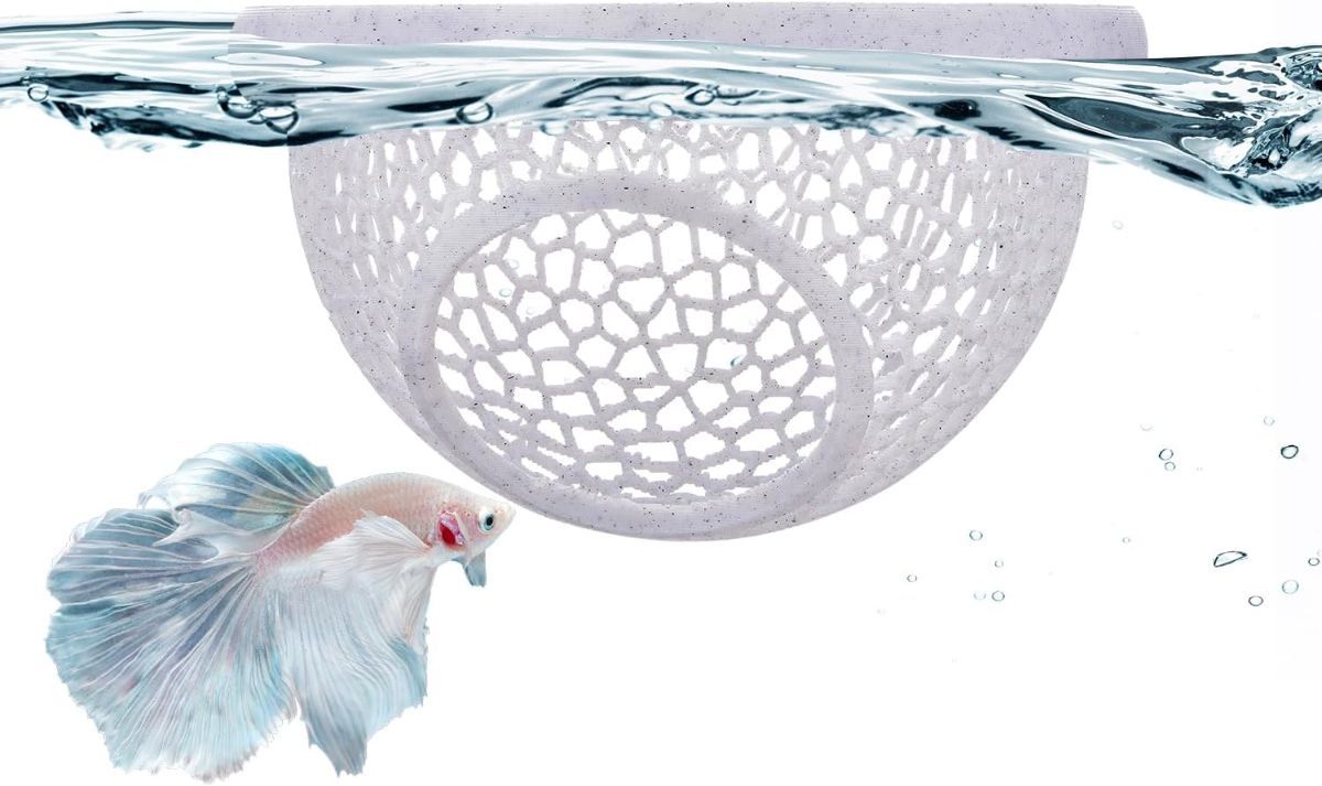 Floating Betta Hide & Shrimp Cave – 3D Printed Aquarium Hammock, Feeder & Rest Spot – Floating Betta Log & Cave Decor for Nano Tanks, Corydoras, Shrimp & Small Fish – Safe PLA, Patent Pending - Yellow - Size S
