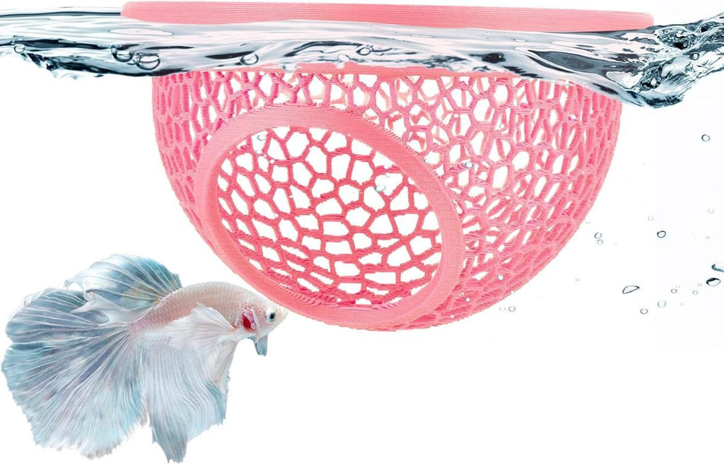 Floating Betta Hide & Shrimp Cave – 3D Printed Aquarium Hammock, Feeder & Rest Spot – Floating Betta Log & Cave Decor for Nano Tanks, Corydoras, Shrimp & Small Fish – Safe PLA, Patent Pending - Yellow - Size S