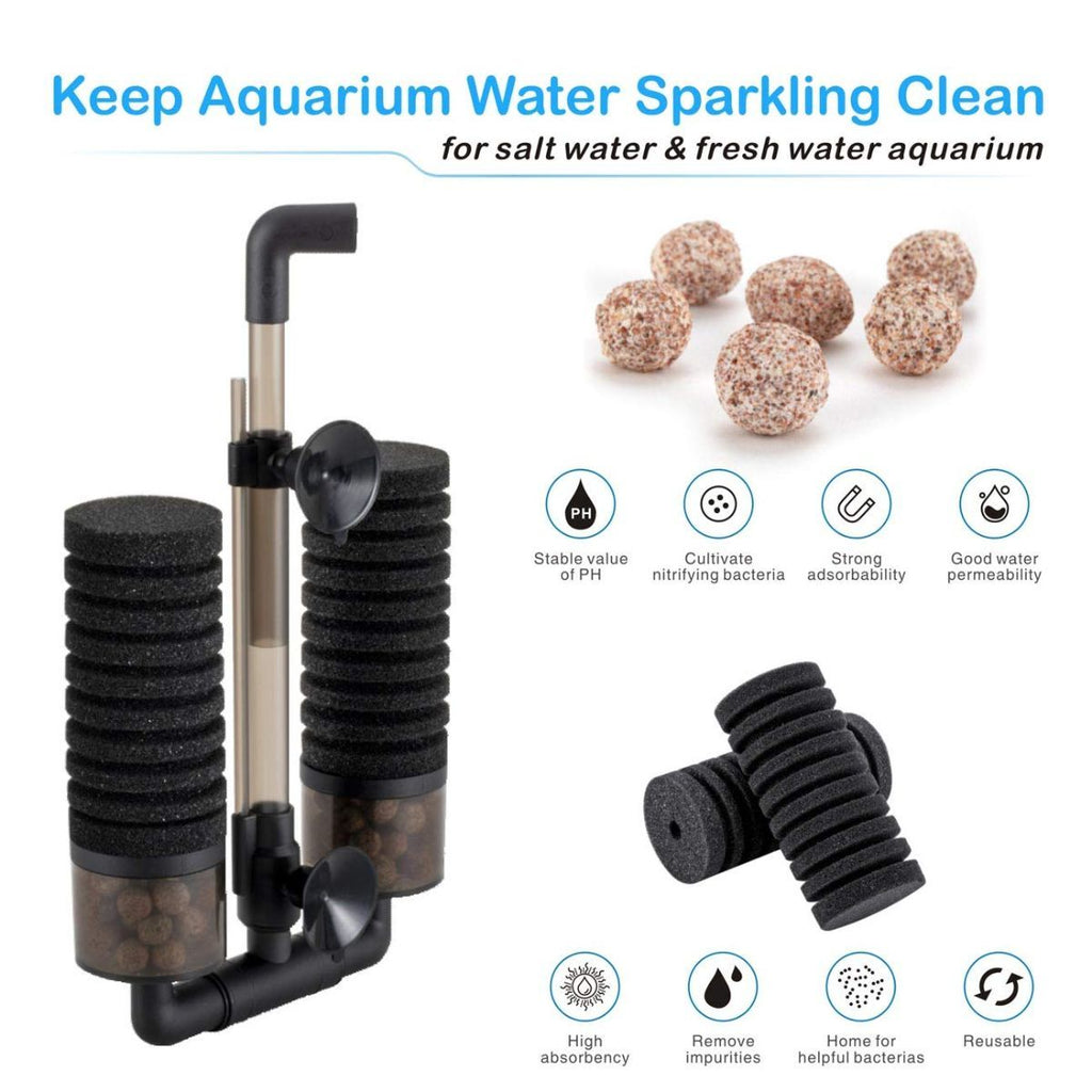 Aquarium Double Sponge Filter, Comes with 2 Spare Sponges - Black - Size S