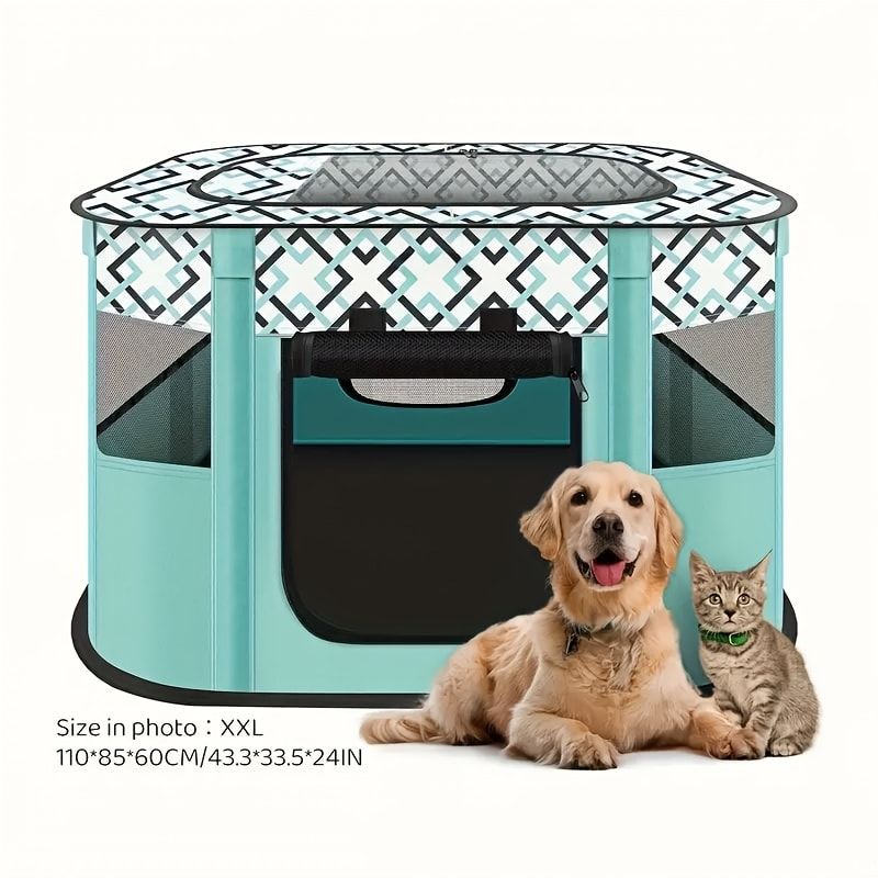 Foldable Pet Playpen for Cats and Small Dogs, Portable Puppy Exercise Cage, Indoor Pet Enclosure with Breathable Mesh, Perfect for Travel, Camping, and Outdoor Use as a Cat Whelping Box or Kitten Play Area (2XL, Green)