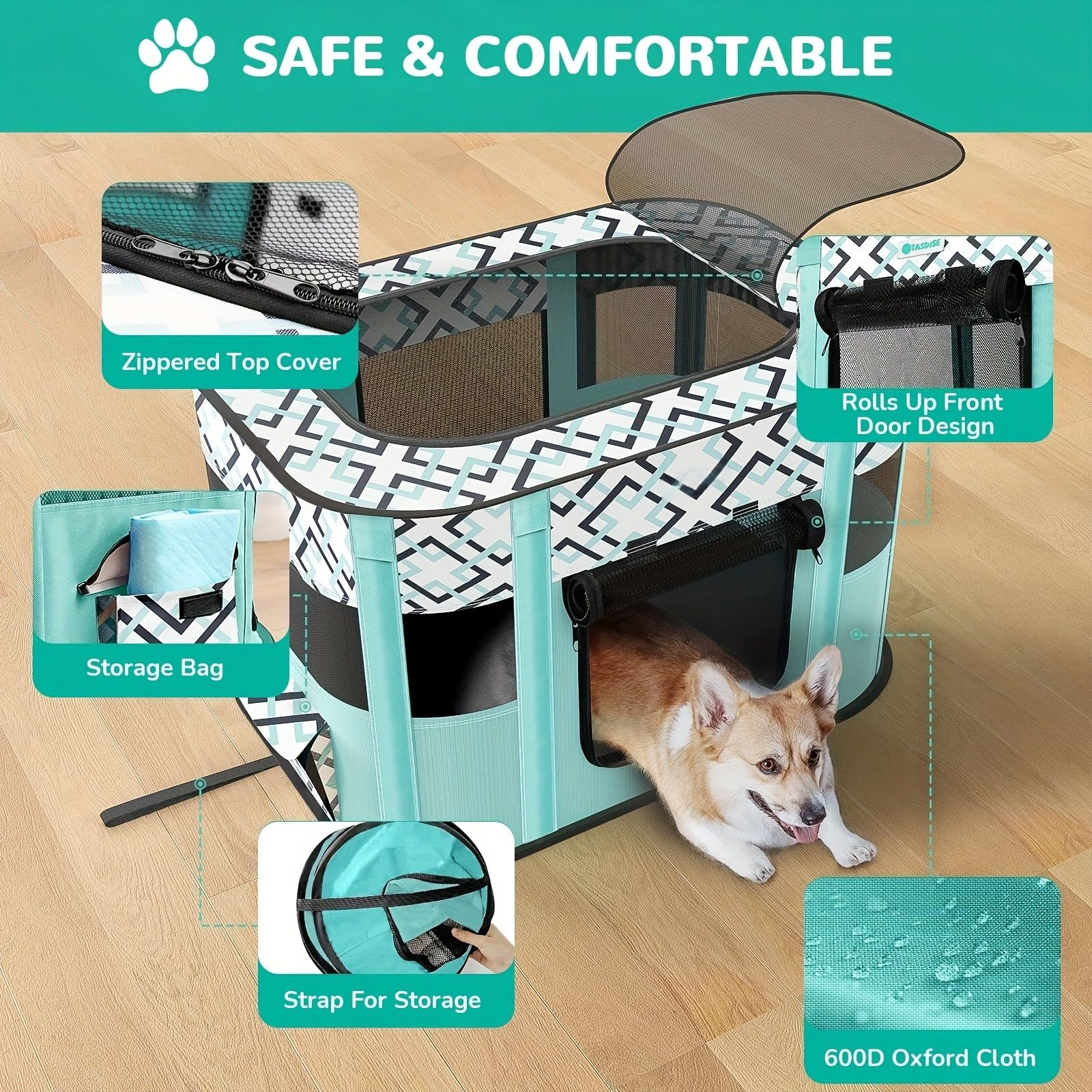 Foldable Pet Playpen for Cats and Small Dogs, Portable Puppy Exercise Cage, Indoor Pet Enclosure with Breathable Mesh, Perfect for Travel, Camping, and Outdoor Use as a Cat Whelping Box or Kitten Play Area (2XL, Green)