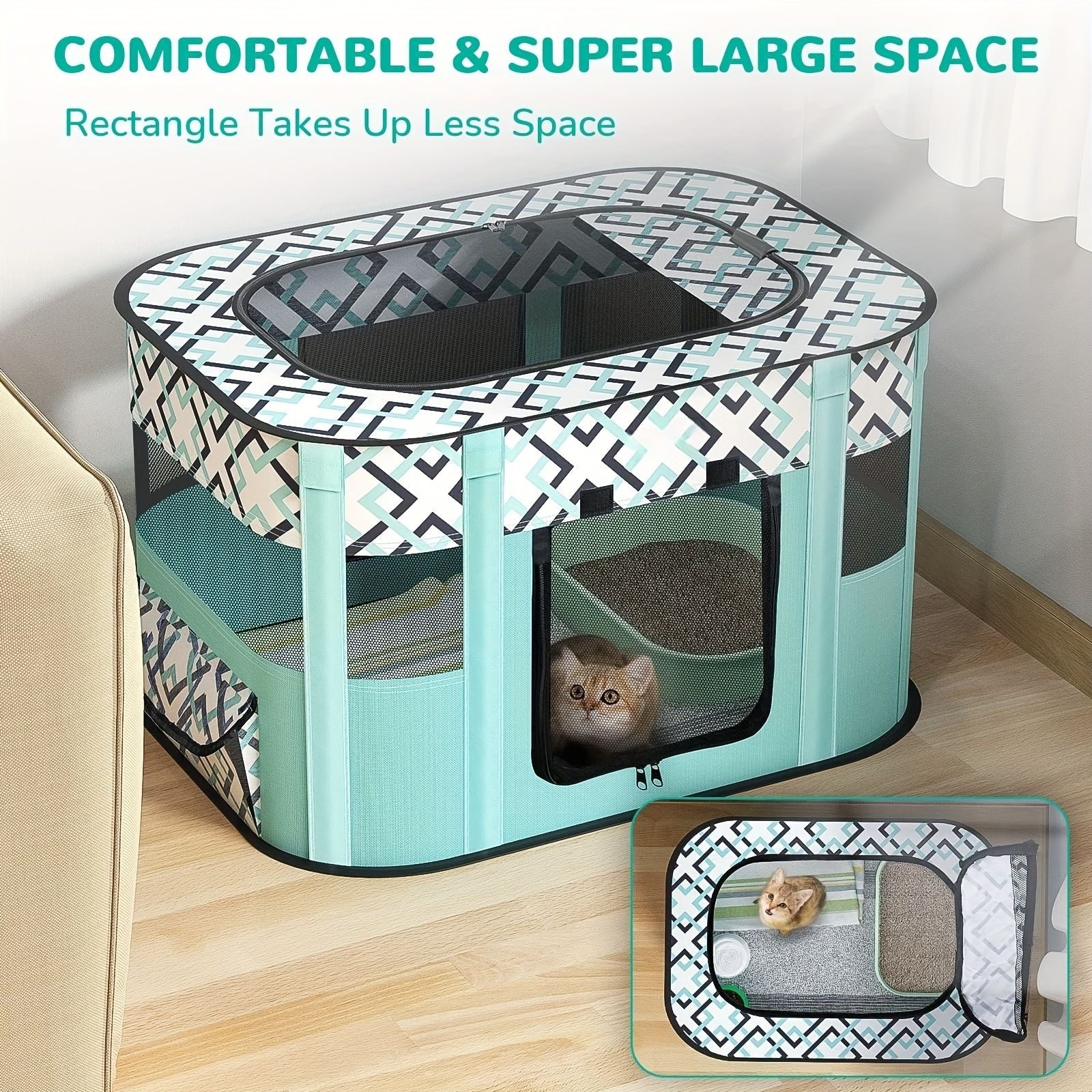 Foldable Pet Playpen for Cats and Small Dogs, Portable Puppy Exercise Cage, Indoor Pet Enclosure with Breathable Mesh, Perfect for Travel, Camping, and Outdoor Use as a Cat Whelping Box or Kitten Play Area (L, Green)