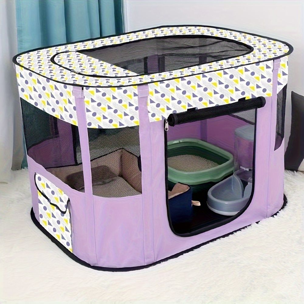 Foldable Pet Playpen for Cats and Small Dogs, Portable Puppy Exercise Cage, Indoor Pet Enclosure with Breathable Mesh, Perfect for Travel, Camping, and Outdoor Use as a Cat Whelping Box or Kitten Play Area (L, Green)