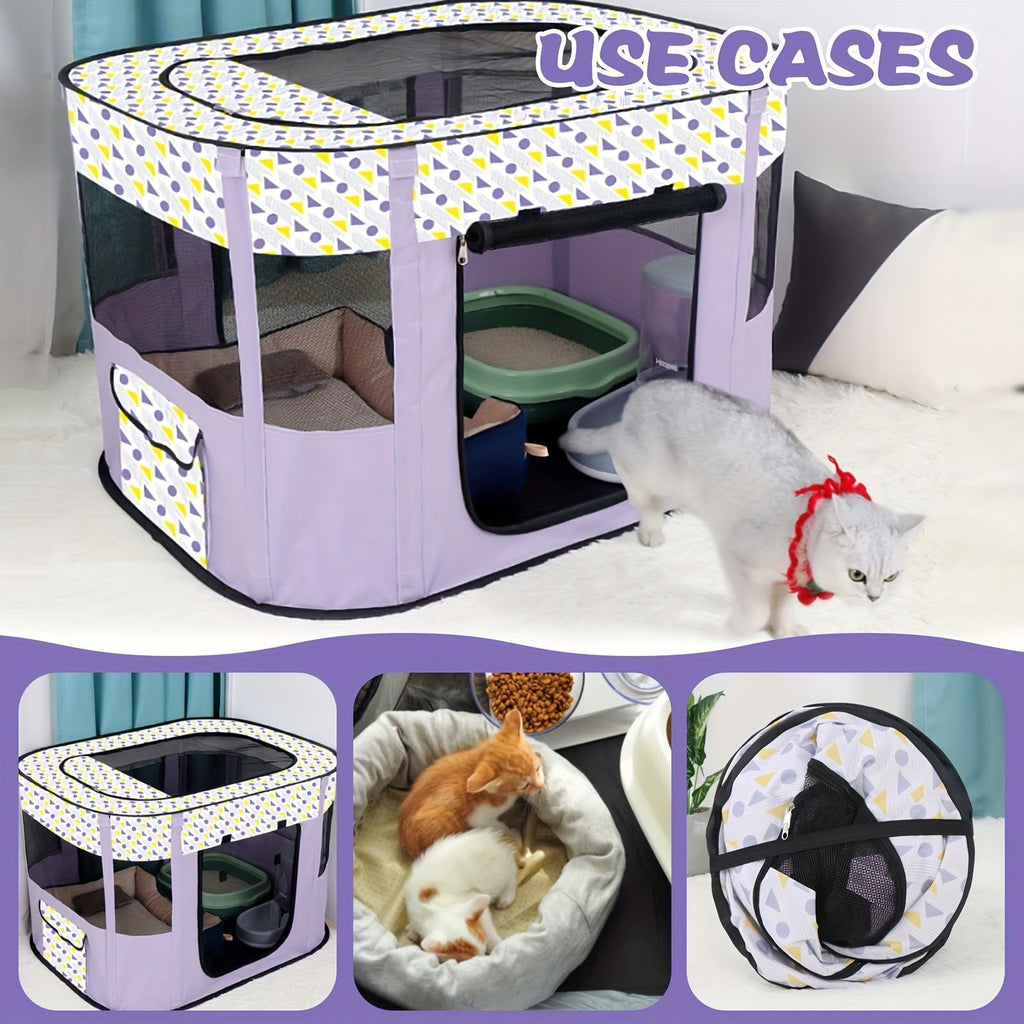 Foldable Pet Playpen for Cats and Small Dogs, Portable Puppy Exercise Cage, Indoor Pet Enclosure with Breathable Mesh, Perfect for Travel, Camping, and Outdoor Use as a Cat Whelping Box or Kitten Play Area (L, Purple)