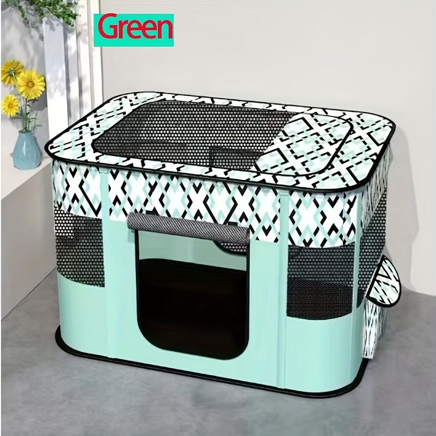 Foldable Pet Playpen for Cats and Small Dogs, Portable Puppy Exercise Cage, Indoor Pet Enclosure with Breathable Mesh, Perfect for Travel, Camping, and Outdoor Use as a Cat Whelping Box or Kitten Play Area (XL, Green)