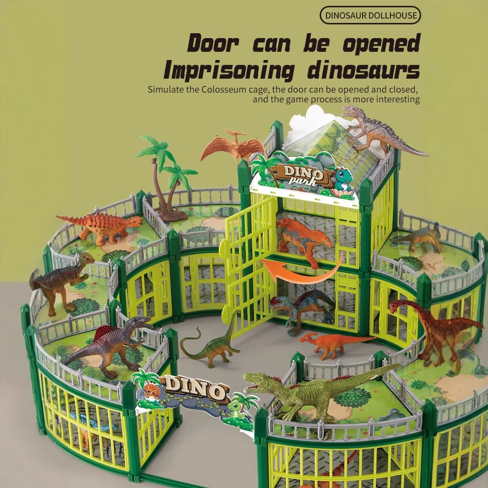 DIY Jurassic Theme Park Building Set for Kids, Creative Dinosaur Arena Toy with Realistic Dinosaurs and Palm Trees, Educational Playset for Ages 3+ to Build and Explore (137PCS, Brown)