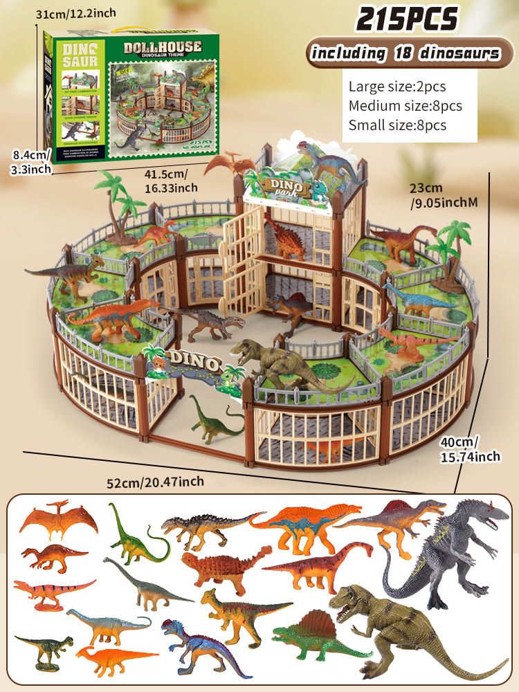 DIY Jurassic Theme Park Building Set for Kids, Creative Dinosaur Arena Toy with Realistic Dinosaurs and Palm Trees, Educational Playset for Ages 3+ to Build and Explore (137PCS, Brown)