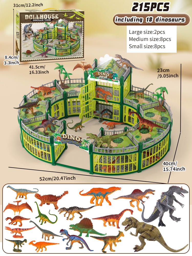 DIY Jurassic Theme Park Building Set for Kids, Creative Dinosaur Arena Toy with Realistic Dinosaurs and Palm Trees, Educational Playset for Ages 3+ to Build and Explore (326PCS, Green)