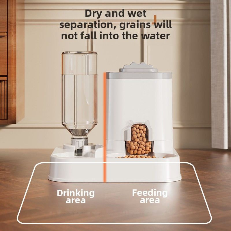 Automatic Pet Feeder and Water Dispenser Combo, 7-Day Capacity for Cats and Small Dogs, Self-Refilling Water Bowl with Gravity Flow, No Battery Needed, Modern White Design with Sturdy Base (Pink)