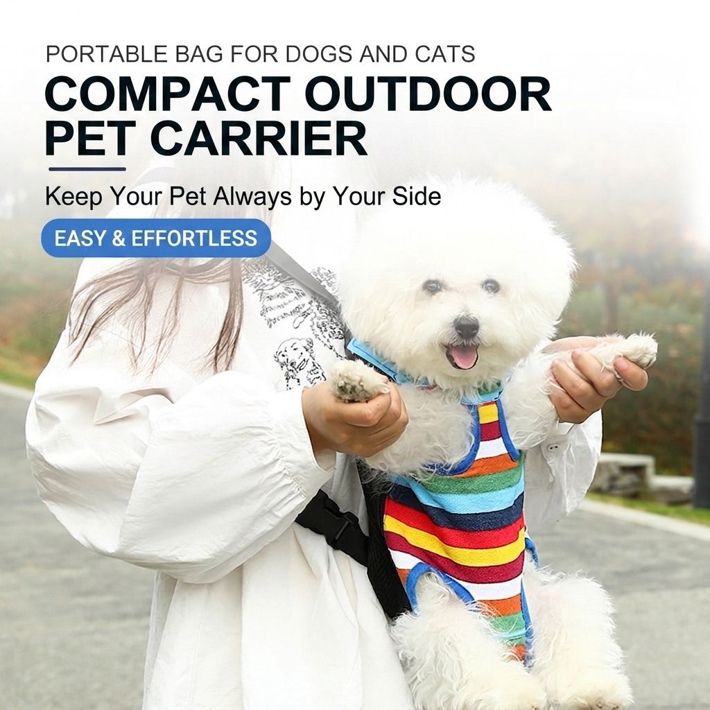 Portable Pet Front Chest Backpack for Small Dogs and Cats – Hands-Free Travel Carrier with Adjustable Straps, Breathable Mesh, and Padded Shoulder Pads for Comfortable Outdoor Adventures (L, White)