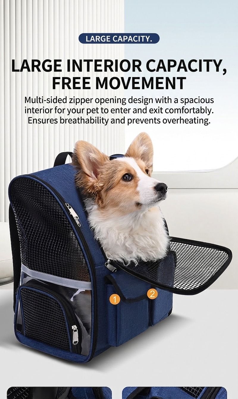 Pet Carrier Backpack for Travel, Hiking, and Vet Visits – Breathable Mesh Design with Reflective Safety Strips, Ideal for Cats and Small Dogs, Hands-Free Convenience for Outdoor Adventures (Grey)