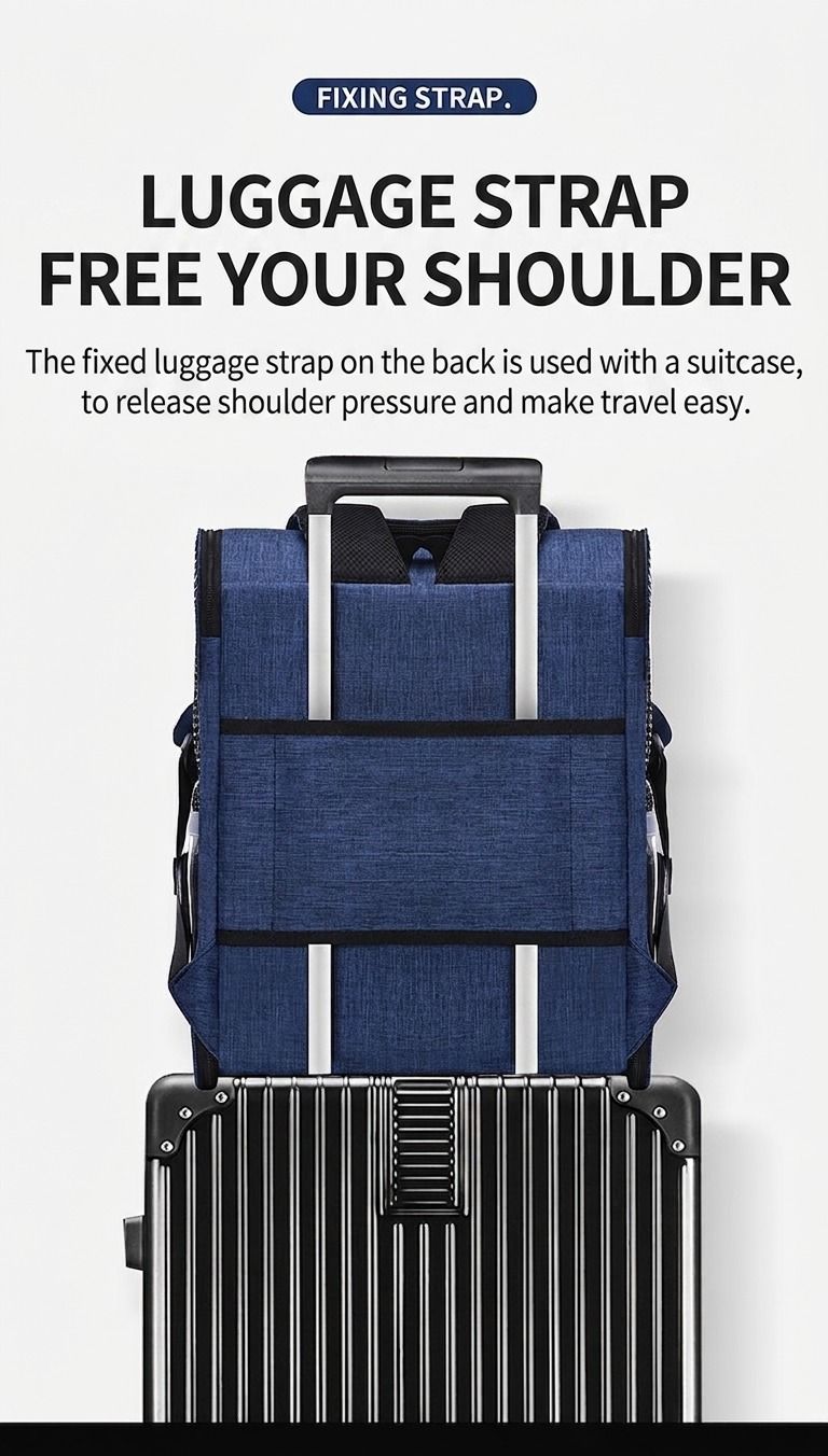 Pet Carrier Backpack for Travel, Hiking, and Vet Visits – Breathable Mesh Design with Reflective Safety Strips, Ideal for Cats and Small Dogs, Hands-Free Convenience for Outdoor Adventures (Navy)