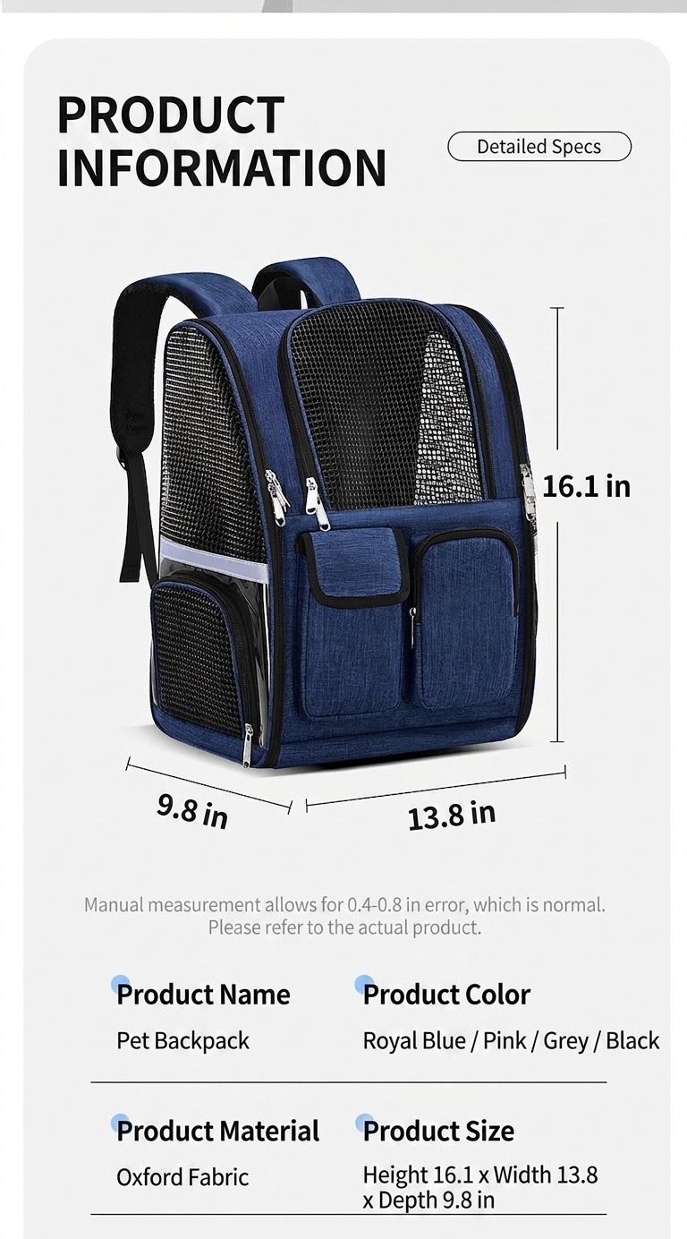 Pet Carrier Backpack for Travel, Hiking, and Vet Visits – Breathable Mesh Design with Reflective Safety Strips, Ideal for Cats and Small Dogs, Hands-Free Convenience for Outdoor Adventures (Rose)
