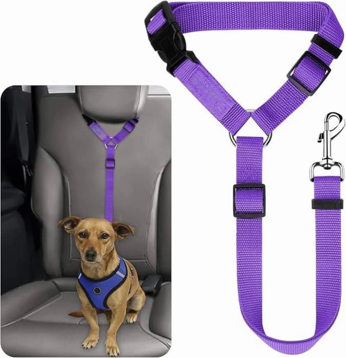 Protect Your Pet on the Road: 2-in-1 Adjustable Dog Car Safety Tether and Leash, 360° Rotating Hook for Cars and SUVs, Secure Your Cat or Dog During Travel (Purple)