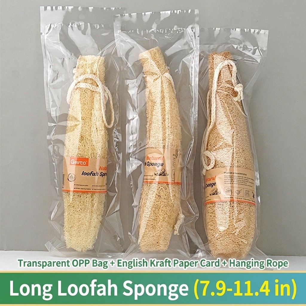 Natural Long Loofah Sponge for Kitchen Cleaning, Non-Stick Dish Scrubber, Eco-Friendly Plant Fiber Scouring Pad with Hanging Rope, Versatile for Pots, Pans, and Cookware (L, Shrink)