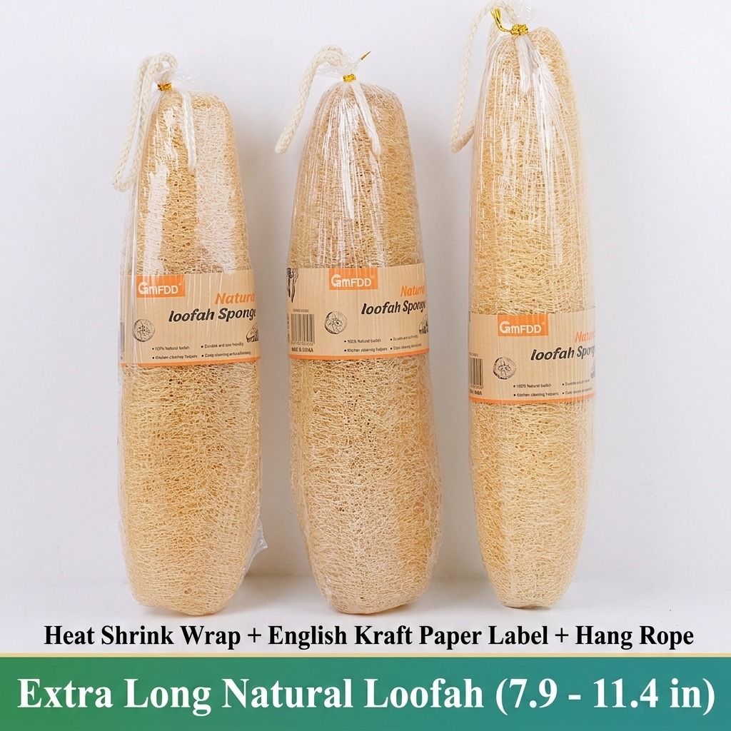 Natural Long Loofah Sponge for Kitchen Cleaning, Non-Stick Dish Scrubber, Eco-Friendly Plant Fiber Scouring Pad with Hanging Rope, Versatile for Pots, Pans, and Cookware (L, OPP)