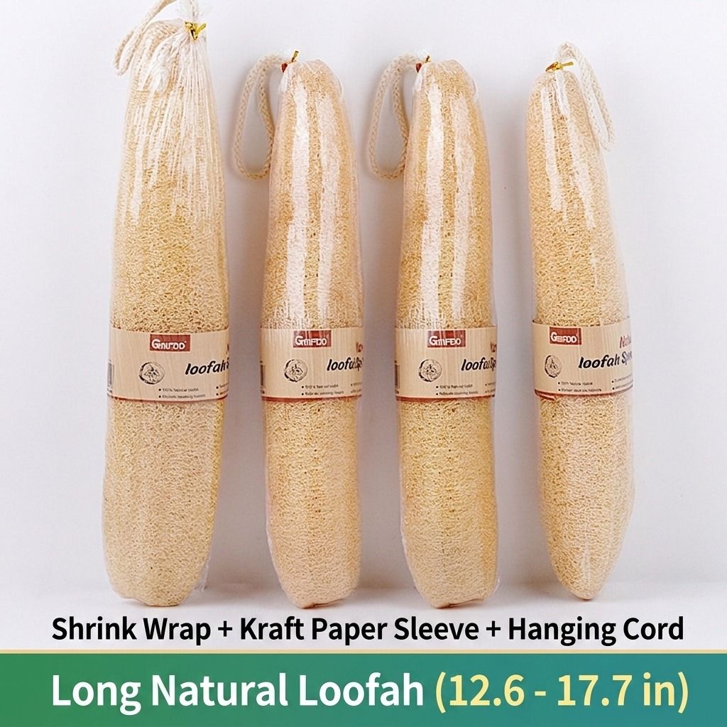 Natural Long Loofah Sponge for Kitchen Cleaning, Non-Stick Dish Scrubber, Eco-Friendly Plant Fiber Scouring Pad with Hanging Rope, Versatile for Pots, Pans, and Cookware (M, OPP)