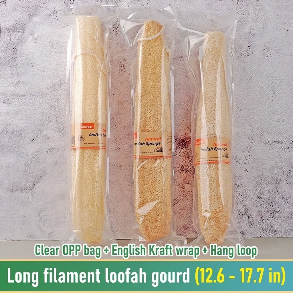 Natural Long Loofah Sponge for Kitchen Cleaning, Non-Stick Dish Scrubber, Eco-Friendly Plant Fiber Scouring Pad with Hanging Rope, Versatile for Pots, Pans, and Cookware (M, OPP)