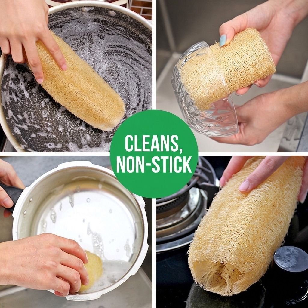 Natural Long Loofah Sponge for Kitchen Cleaning, Non-Stick Dish Scrubber, Eco-Friendly Plant Fiber Scouring Pad with Hanging Rope, Versatile for Pots, Pans, and Cookware (M, OPP)