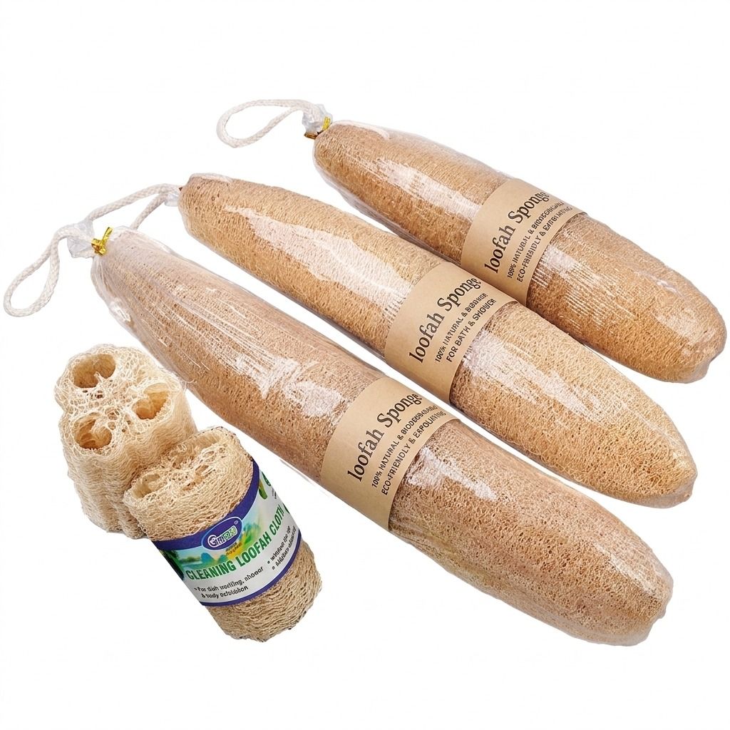 Natural Long Loofah Sponge for Kitchen Cleaning, Non-Stick Dish Scrubber, Eco-Friendly Plant Fiber Scouring Pad with Hanging Rope, Versatile for Pots, Pans, and Cookware (M, OPP)